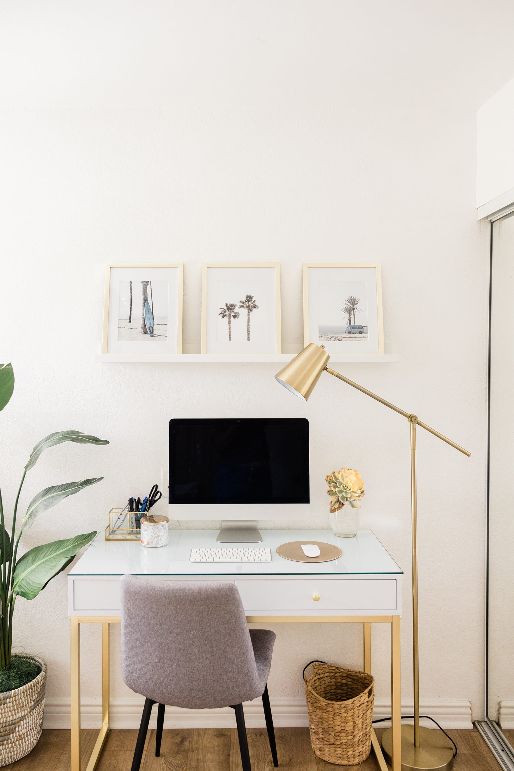 desk workspace with gold accents